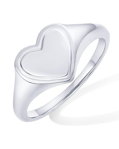 PAVOI Rhodium Plated Heart Signet Ring for Women | Chunky Love Statement Stackable Band | Friendship Rings | Size 5 | Amazon (US)
