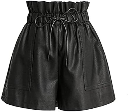 High Waisted Wide Leg Black Faux Leather Shorts for Women | Amazon (US)