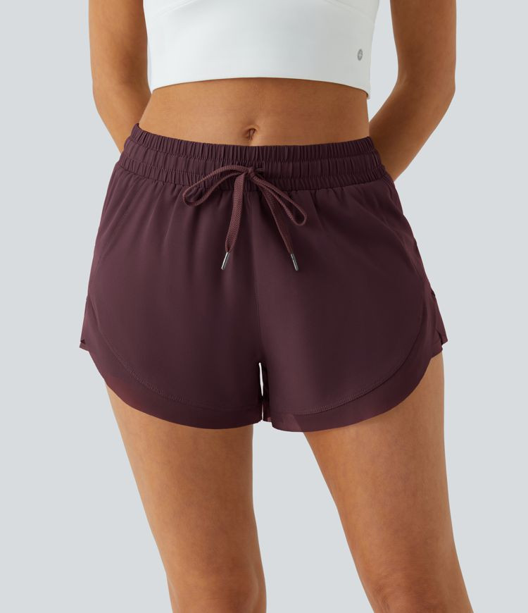 Women’s Mid Rise Drawstring Contrast Mesh 2-in-1 Flowy Running Shorts 3'' - Halara | HALARA