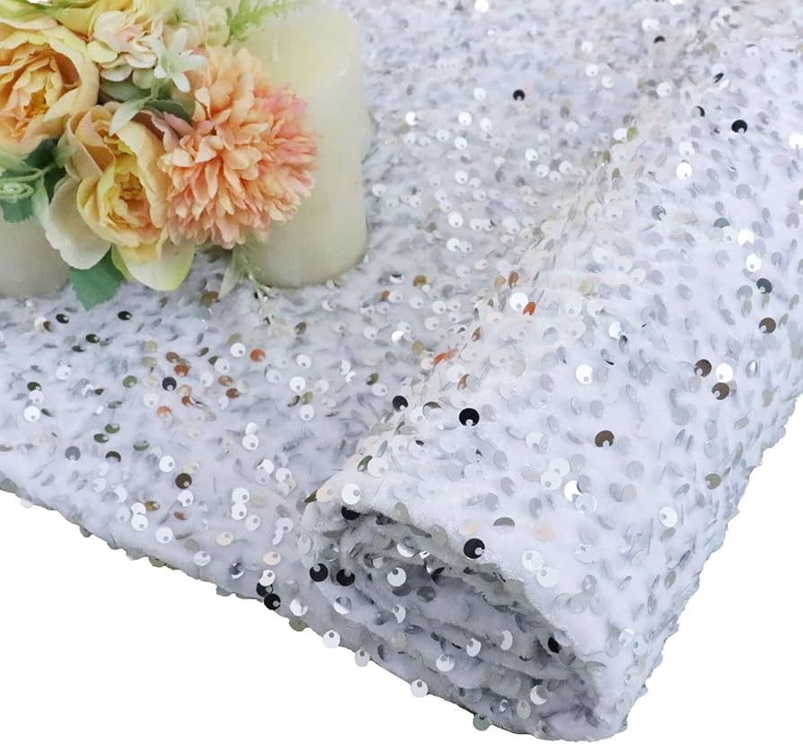 White Fabric Silver Sequin Material Fabric by The Yard 1 Yard Embroidery Sewing Fabric for Crafti... | Amazon (US)