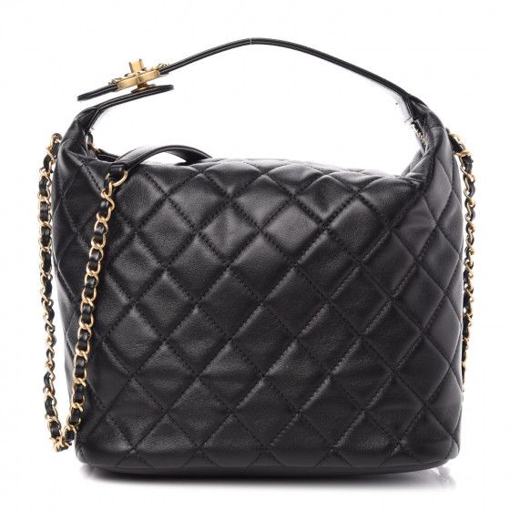 CHANEL Lambskin Quilted Perfect Meeting Hobo Black | Fashionphile