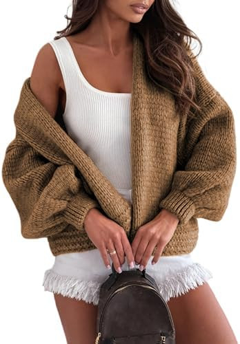 Women's Oversized Cardigan Sweaters Long Sleeve Knit Open Front Lightweight Outwear Coat | Amazon (US)
