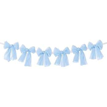 MLMC Baby Blue Bow Garland Banner Handmade Cheesecloth Bow Wreath Party Hanging Decorations for B... | Amazon (US)
