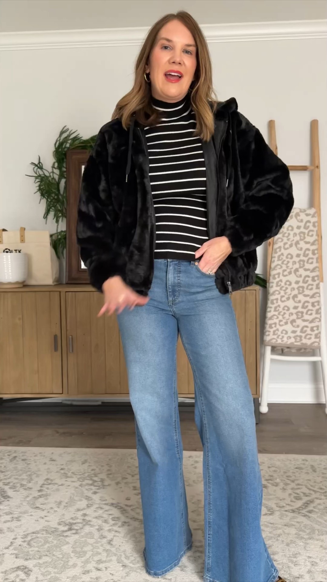 These $25 jeans are so comfortable and the most flattering pair of jeans in my closet. They’re the perfect wide leg/flare silhouette that give you legs for days and are so flattering in the booty. Plus their size inclusive. Styling them here with this very affordable faux fur jacket. It’s cute and cozy and a little more elevated than your puffer jacket but just as warm.

#LTKHoliday #LTKOver40 #LTKSeasonal