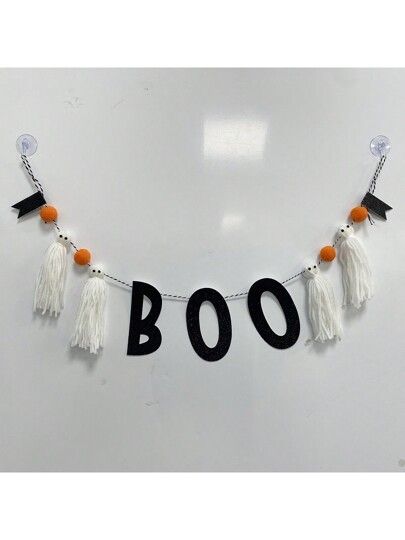 1pc Halloween Decoration Boo & Black Glitter Letter Boo Banner | SHEIN