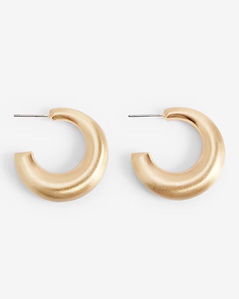 Brushed Medium Post Back Hoop Earrings | Express