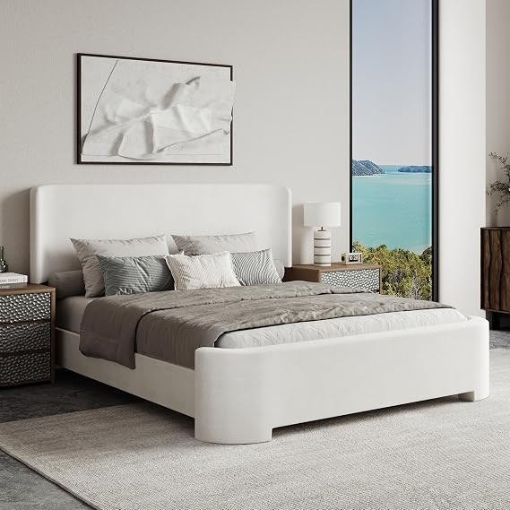 BarnFurin Full Size Bed Frame with Wingback Headboard, Velvet Upholstered Platform Bed with Headb... | Amazon (US)