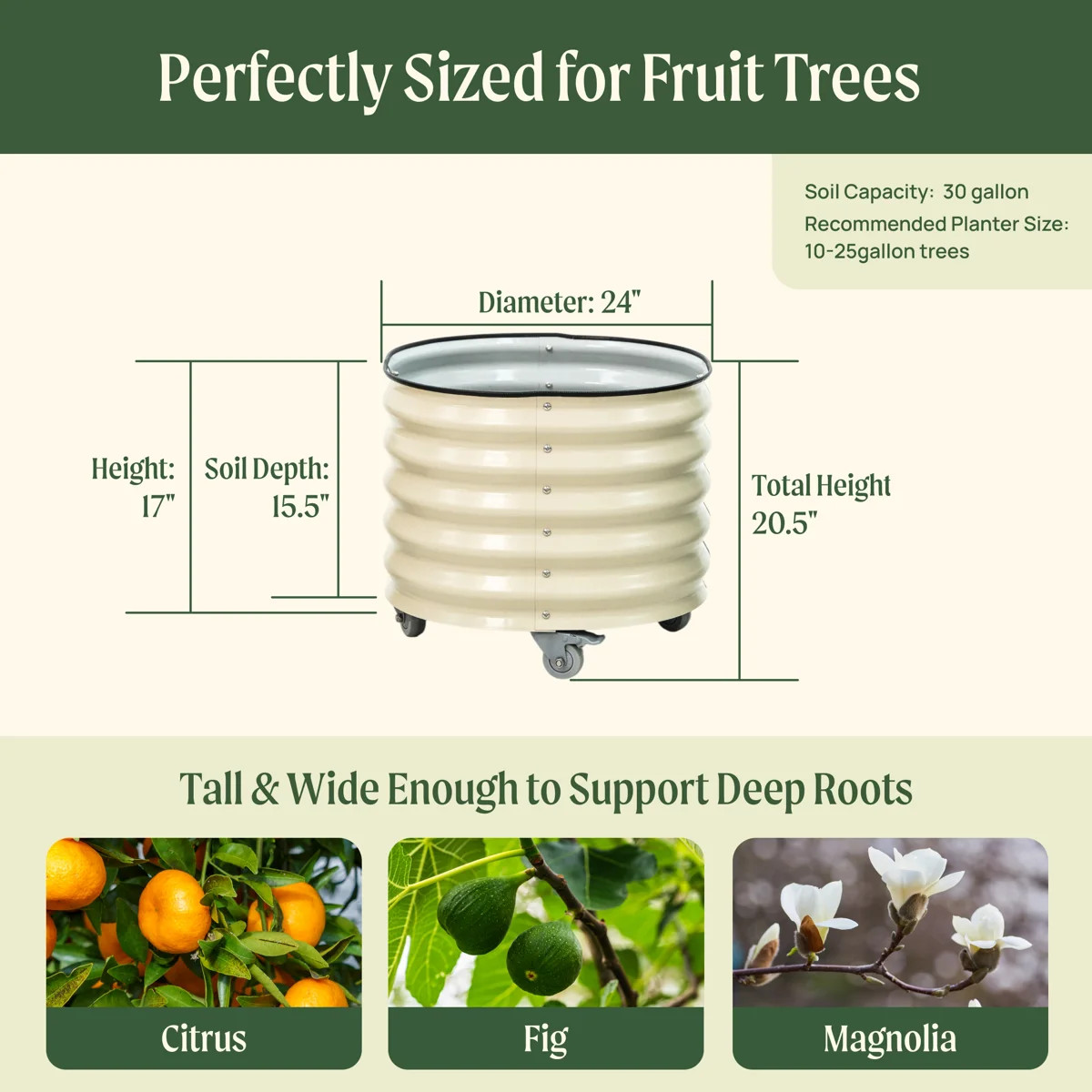20.5" Tall 24" Wide Round Metal Outdoor Rolling Tree Planter | Wayfair North America
