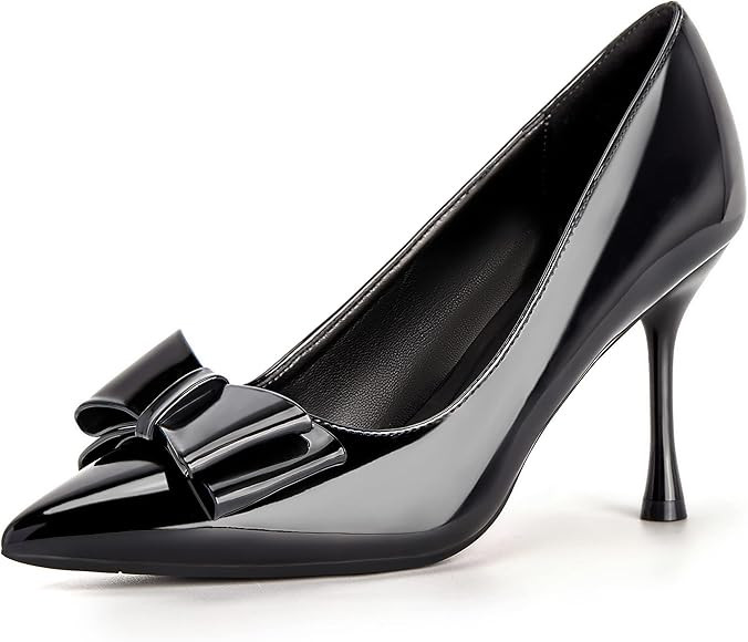 Coutgo Womens High Heels Pointed Toe Bow Knot Slip-on Stiletto Wedding Dress Pumps Shoes | Amazon (US)