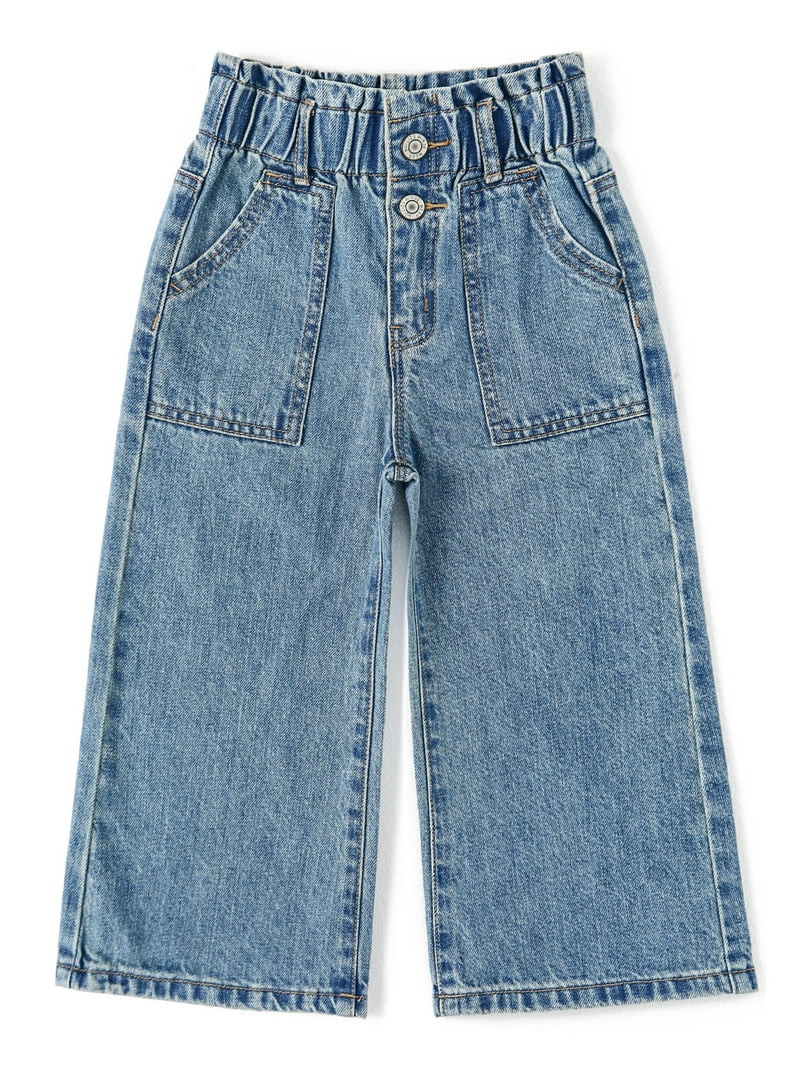 KIDSCOOL SPACE Baby Girls Jeans,Toddler Elastic Waist with D-ring Slant Pockets Wide-leg Denim Pa... | Walmart (US)