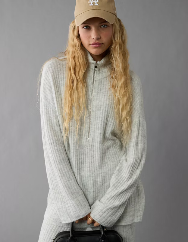 AE Oversized Quarter-Zip Sweater | American Eagle Outfitters (US & CA)