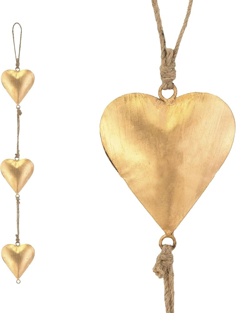 Vintage Metal Heart Wall Art - 3D Sign with Hanging Love Symbol | Rustic Farmhouse Décor | Golde... | Amazon (US)
