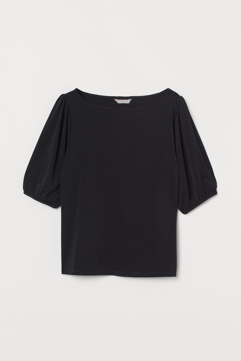 Puff-sleeved Boat-neck Top | H&M (US + CA)