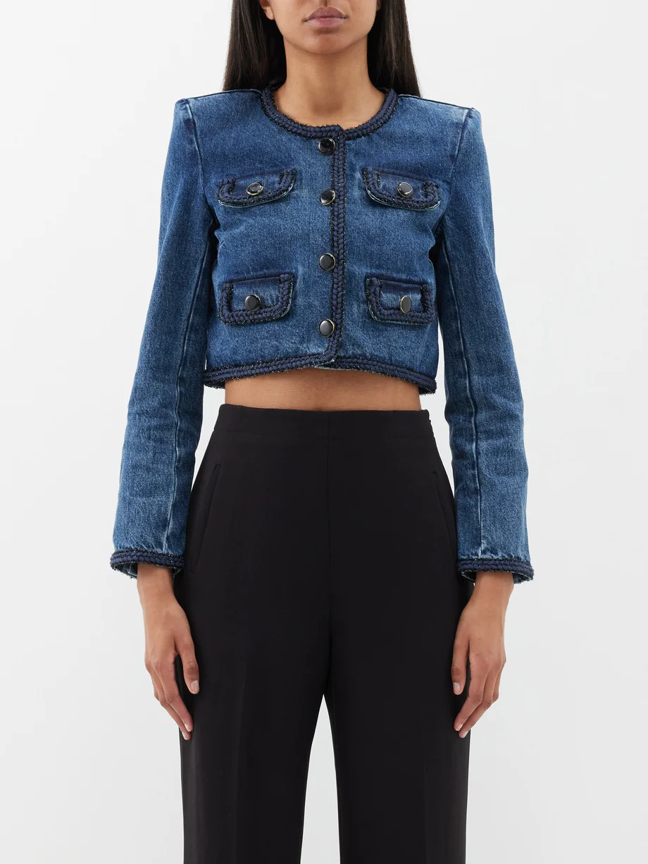 Cropped braid-trim denim jacket | Self-Portrait | Matches (US)