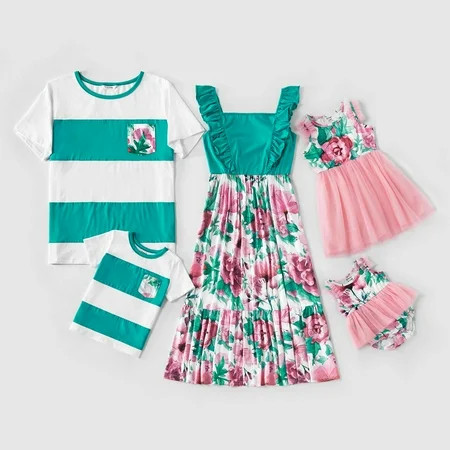 Patpat Mosaic Family Matching Floral Flutter sleeve Tank Dress Color Block Tops Women/Men/Boy/Girl O | Walmart (US)