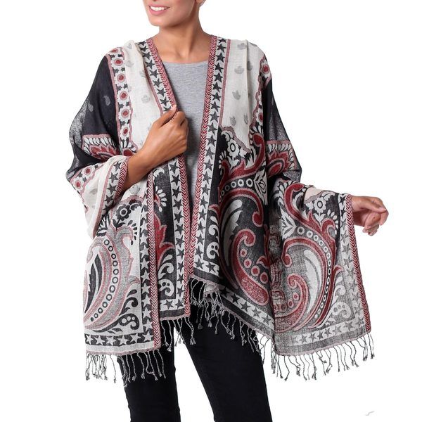 Handmade Wool 'Agra Night' Jamawar Shawl (India) | Bed Bath & Beyond