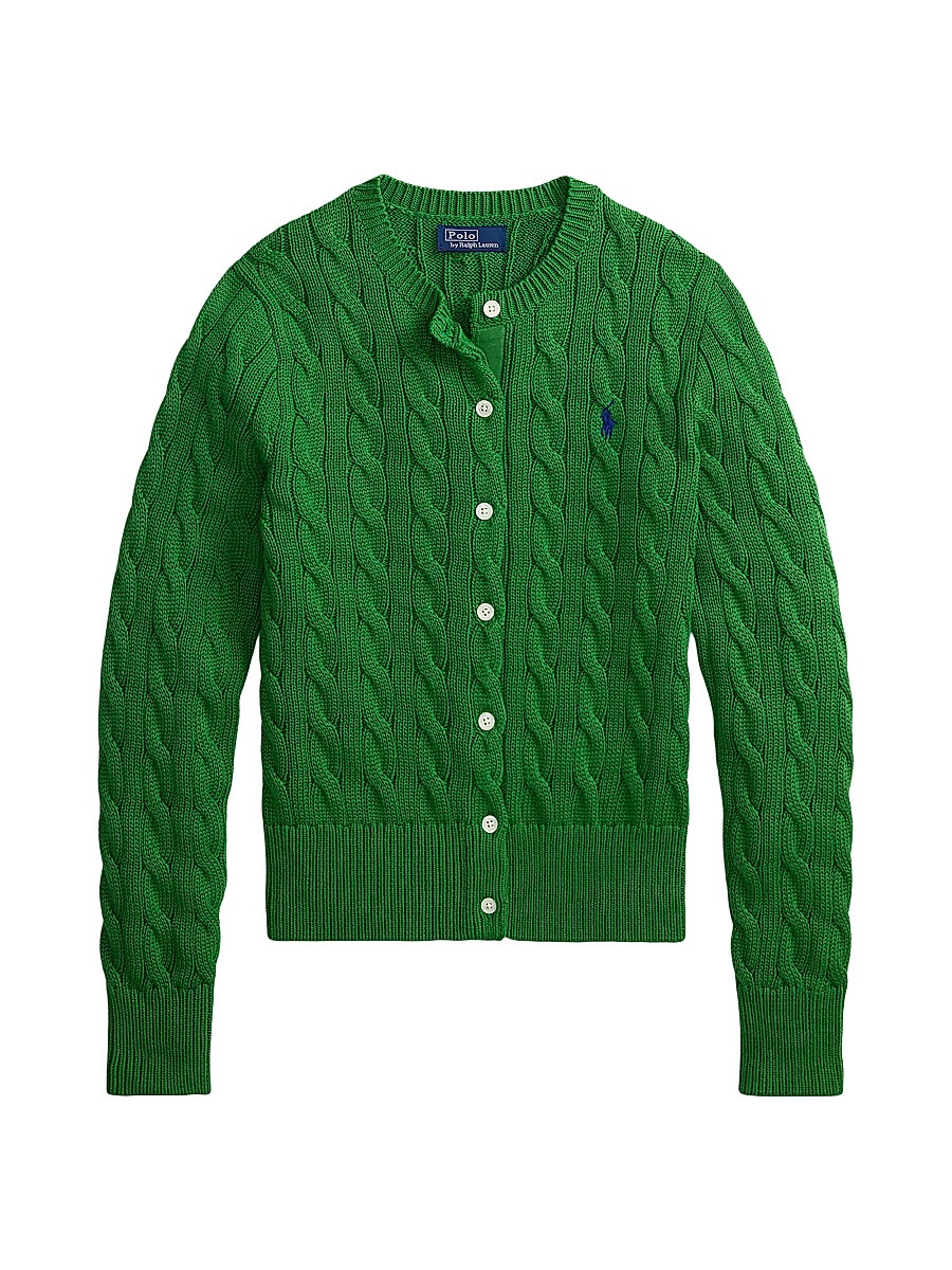 Women's Logo Cable-Knit Cotton Cardigan - Fiji Green - Size XL | Saks Fifth Avenue