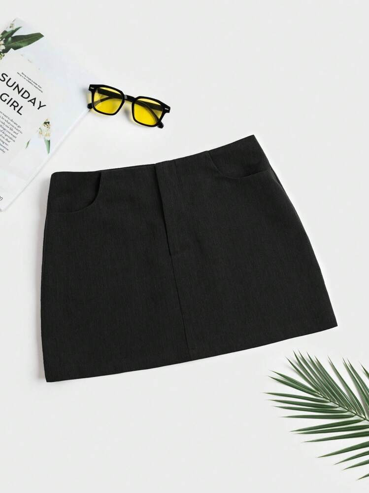 SHEIN EZwear Summer Going Out Solid Low Waist Straight Black Mini Skirt | SHEIN