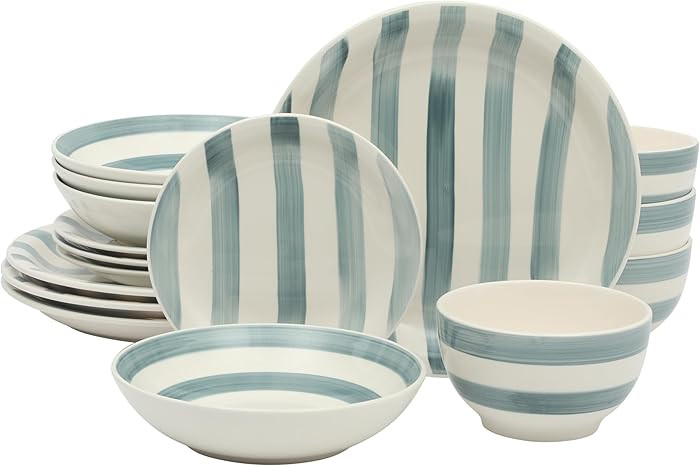 Gibson Home Kenwood Shores 16 Piece Dinnerware Set, Blue Striped, Hand-Painted Stoneware Dishes, ... | Amazon (US)