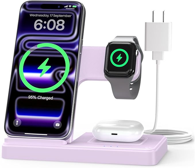 Wireless Charger Stand Charging Station: 3 in 1 Charger Multiple Devices for Apple iPhone 17 16e ... | Amazon (US)