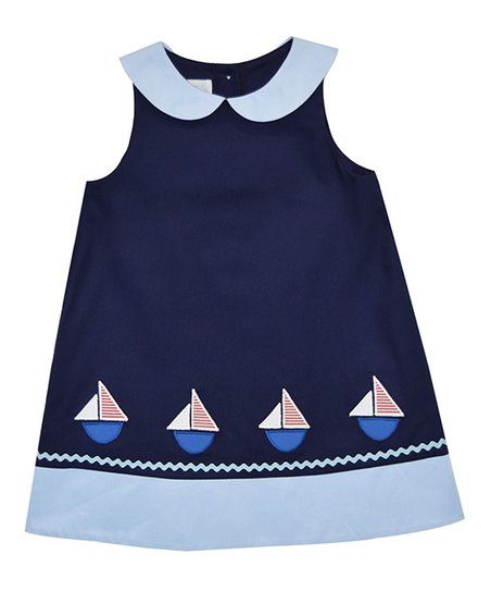 Navy Sailing Along Appliqué Shift Dress - Infant, Toddler & Girls | Zulily