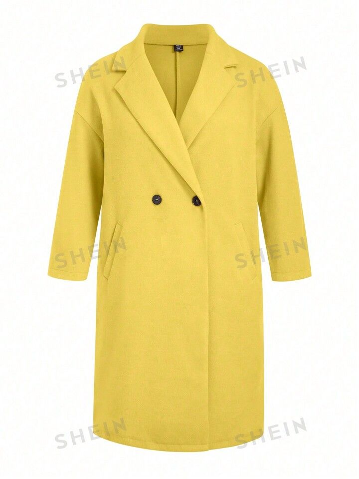 SHEIN Privé Plus Size Women's Notched Lapel Long Sleeve Woolen Jacket | SHEIN