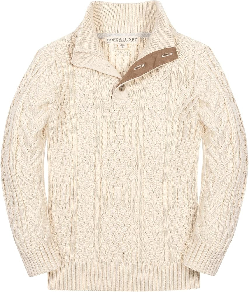 Hope & Henry Boys' Mock Neck Cable Sweater with Button Placket | Amazon (US)