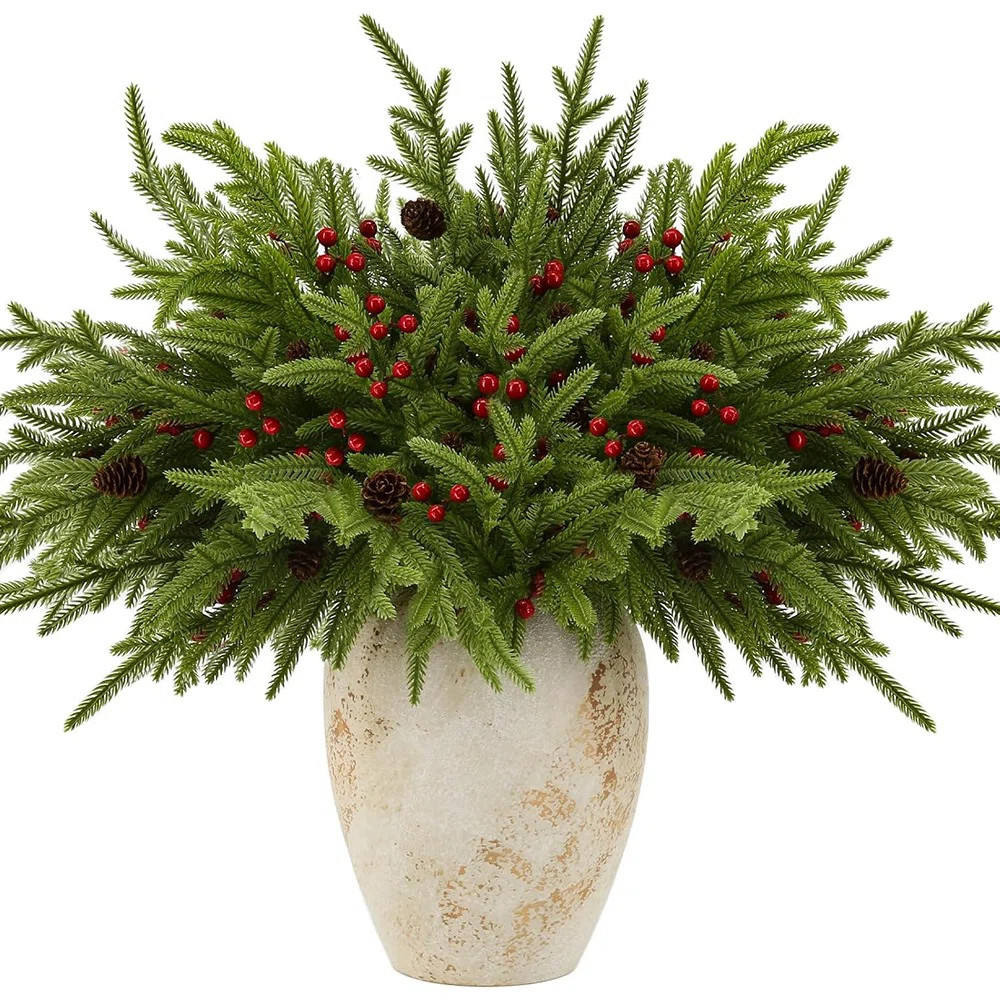 12 Pcs Norfolk Pine Stems, 17" Artificial Christmas Pine Branches Faux Greenery Stem Real Touch C... | Wayfair North America