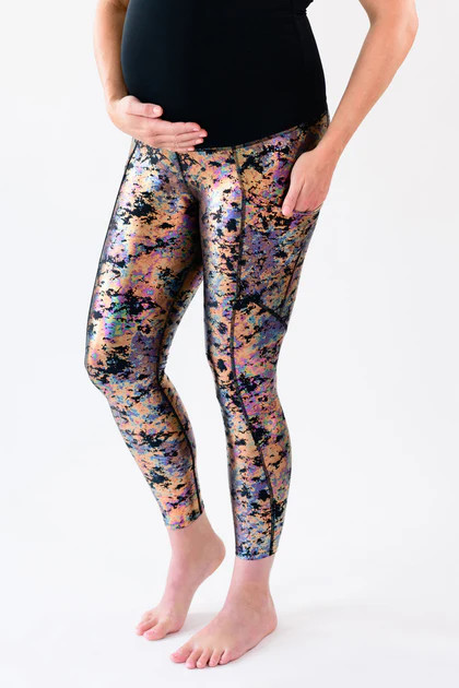 Janey Over-Belly Foiled 7/8 Legging - Metallic Marbled | Berkley Clothing