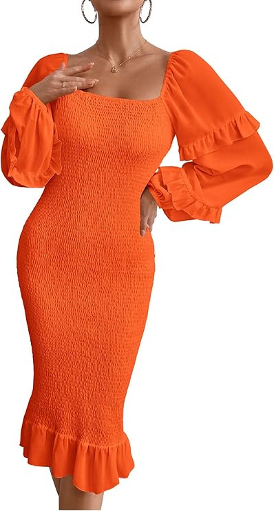 PRETTYGARDEN Womens Square Neck Ruffle Mermaid Smocked Dress | Amazon (US)