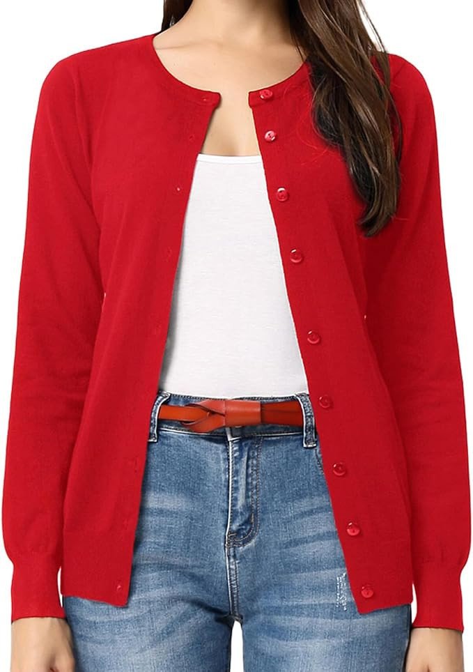 GRACE KARIN Women's Long Sleeve Button Down Crew Neck Classic Sweater Knit Cardigan | Amazon (US)