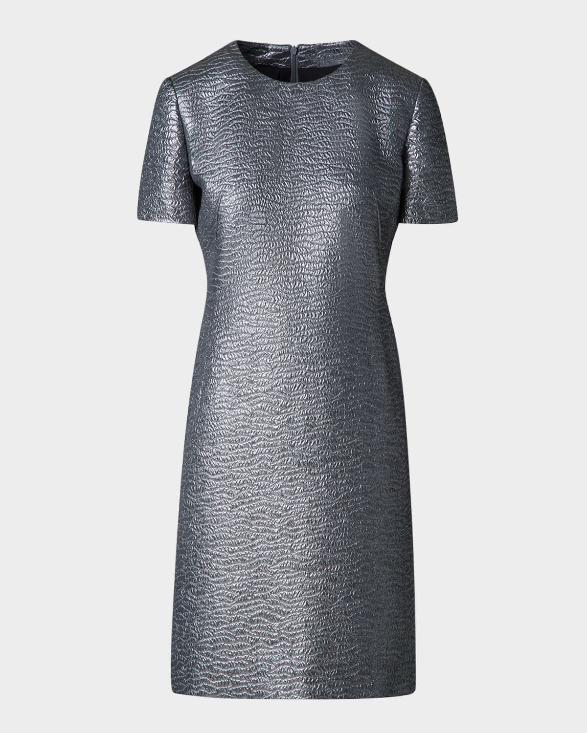 Textured Silk Short-Sleeve Dress | Neiman Marcus
