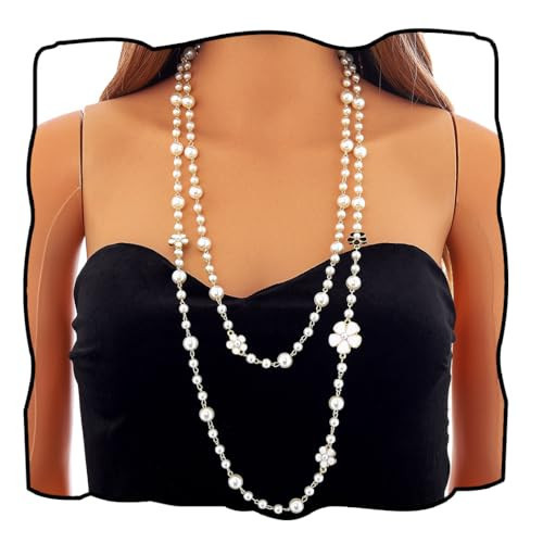 Bmirth Long Pearl Necklaces Layered Pearl Necklaces Jewelry 1920s Pearls Body Jewelry for Women (Pearl long necklace) | Amazon (US)