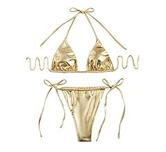 SOLY HUX Women's Metallic Halter Top Two Piece Swimsuit Tie Side Triangle Bikini | Amazon (US)