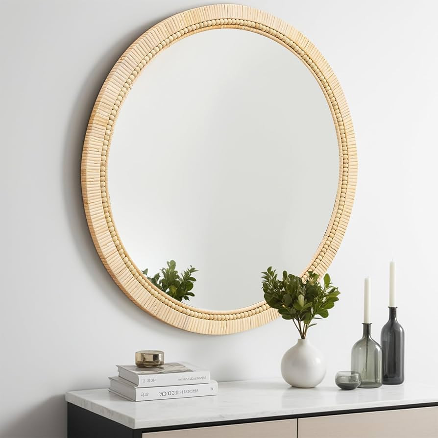 ULIKE Round Rattan Mirror, 24 Inch Boho Mirror for Wall, Rustic Farmhouse Mirror for Bathroom, Wi... | Amazon (US)