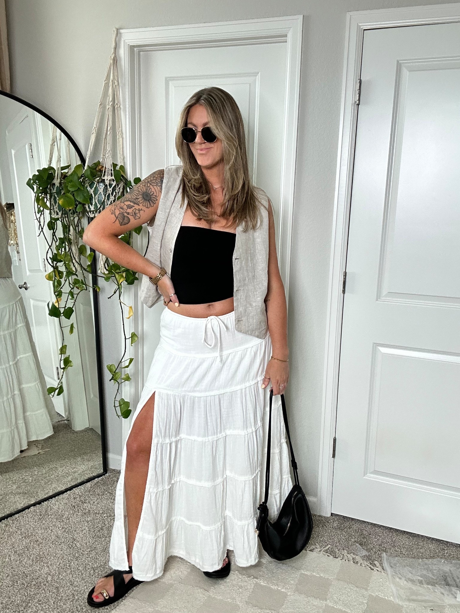 Large tube top, large vest, large skirt, 11 sandals 

#LTKMidsize #LTKOver40