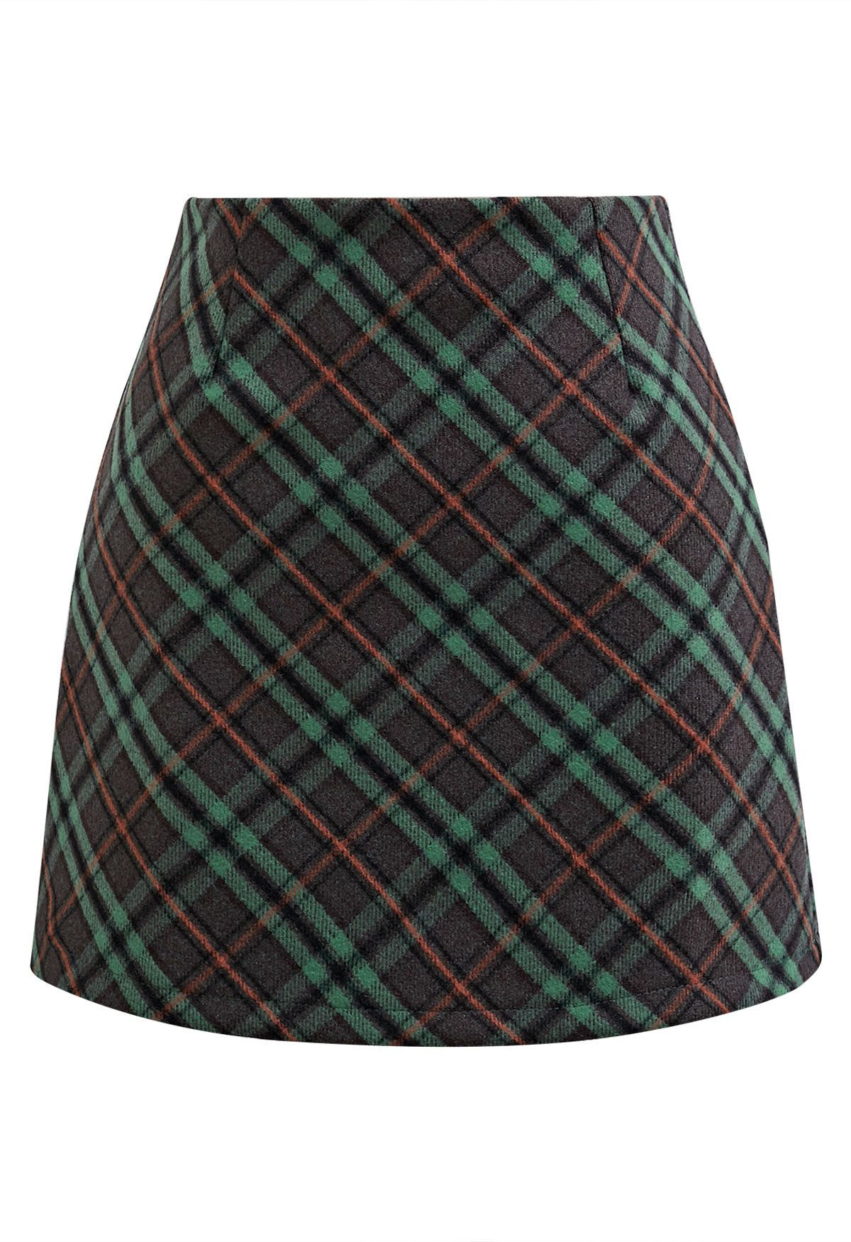 Modern Tartan Mini Bud Skirt in Green | Chicwish