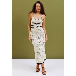 Contrast Lines Hollow Out Knit Cami Dress | Chicwish