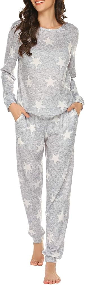 Ekouaer Womens Pajama Set Long Sleeve Sleepwear Star Print Nightwear Soft Pjs Lounge Sets with Po... | Amazon (US)