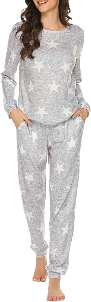 Ekouaer Womens Pajama Set Long Sleeve Sleepwear Star Print Nightwear Soft Pjs Lounge Sets with Po... | Amazon (US)