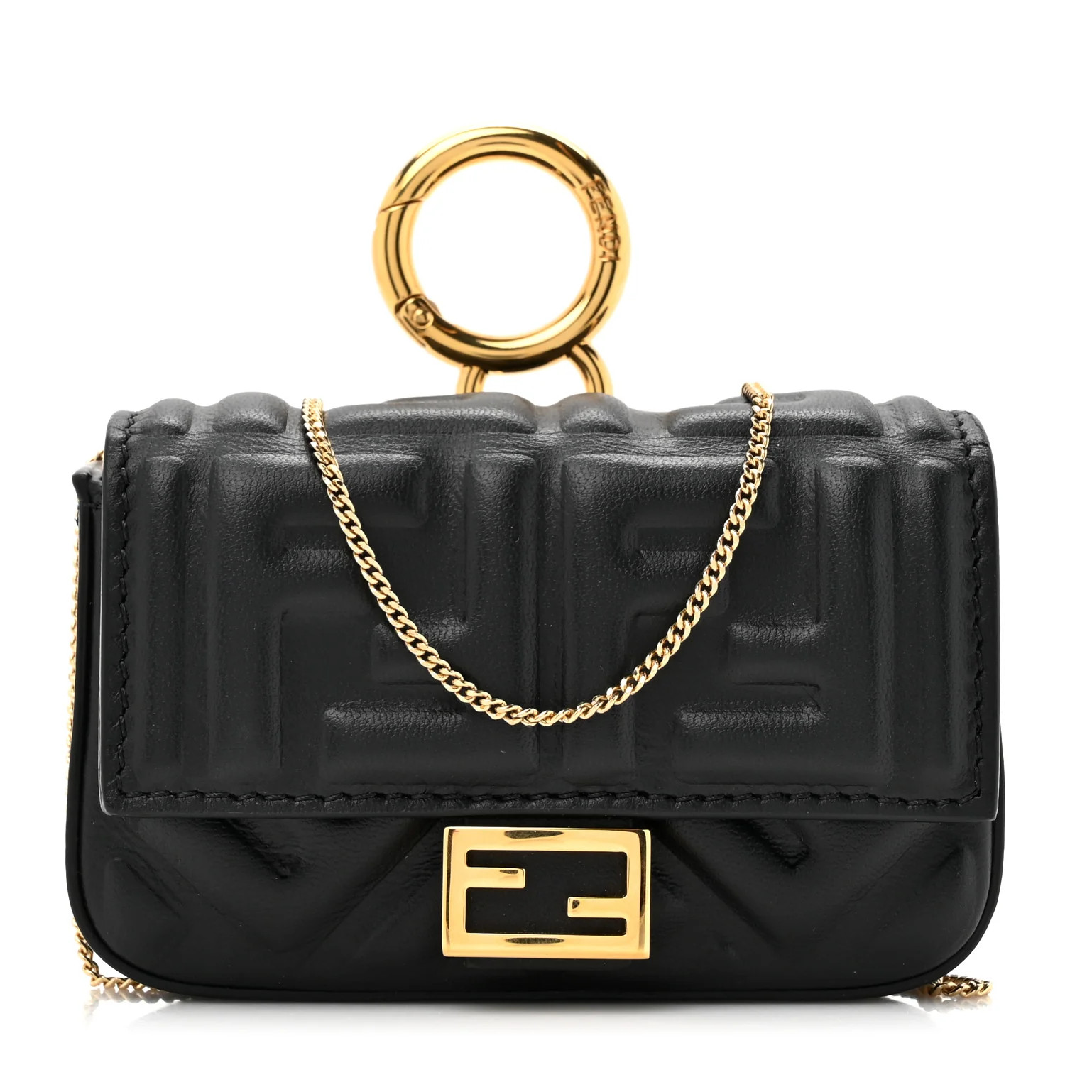 Nappa Matisse FF Embossed Nano Baguette Charm Black | FASHIONPHILE (US)