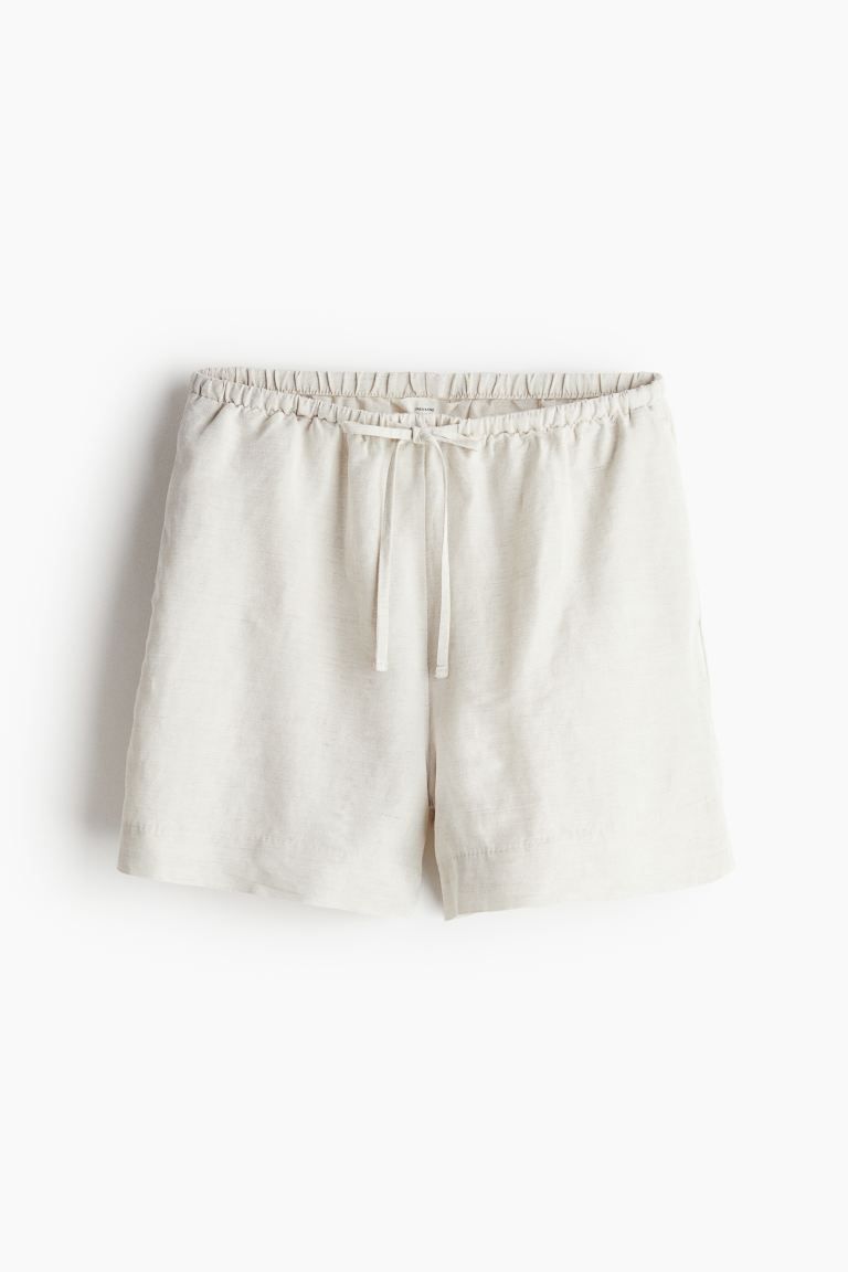 Linen-blend Pull-on Shorts - Natural white - Ladies | H&M US | H&M (US + CA)