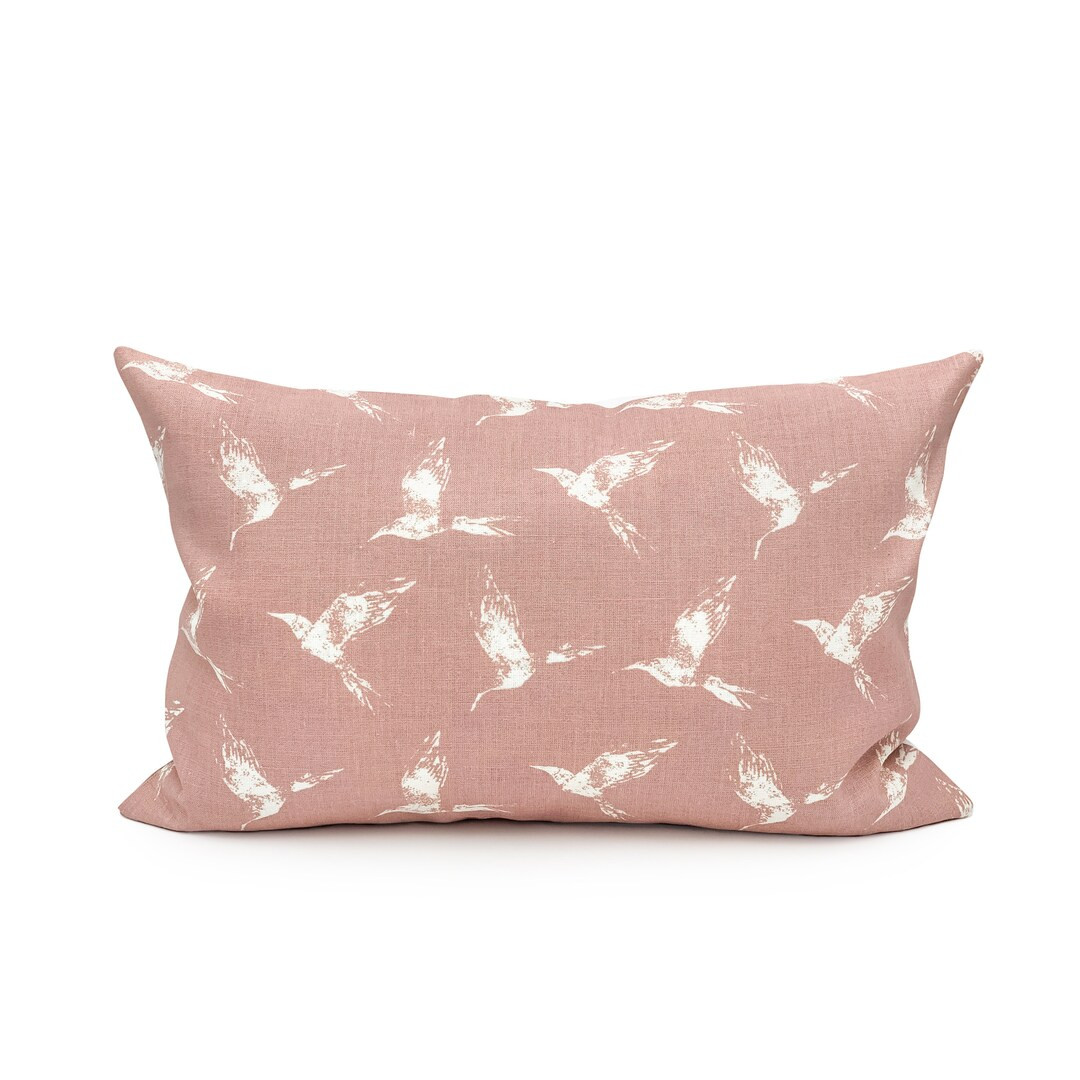 Blush Pillow Cover Farmhouse, Pink Linen Pillow Cover Lumbar, Printed Linen Pillow Covers 16x24, ... | Etsy (US)