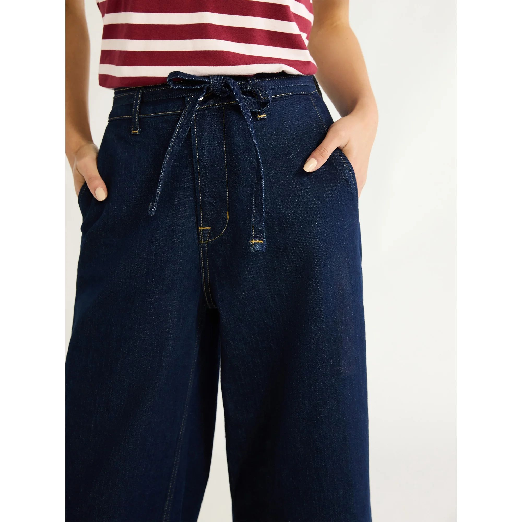 Free Assembly Women Mid Rise Belted Wide Leg Trouser Jean | Walmart (US)