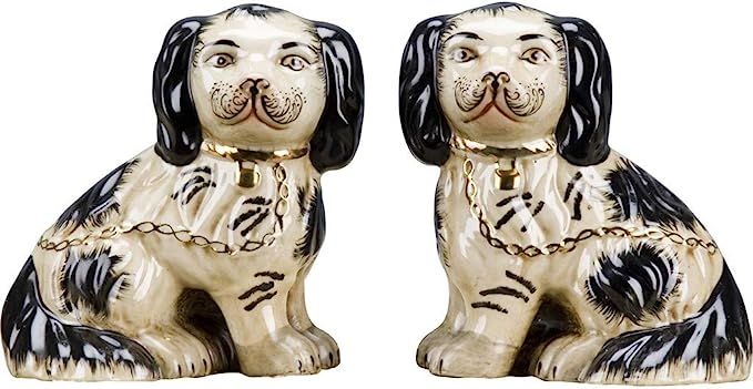 Staffordshire Reproduction Black King Charles Spaniel Dogs with Chain Figurines- Set of 2 | Amazon (US)