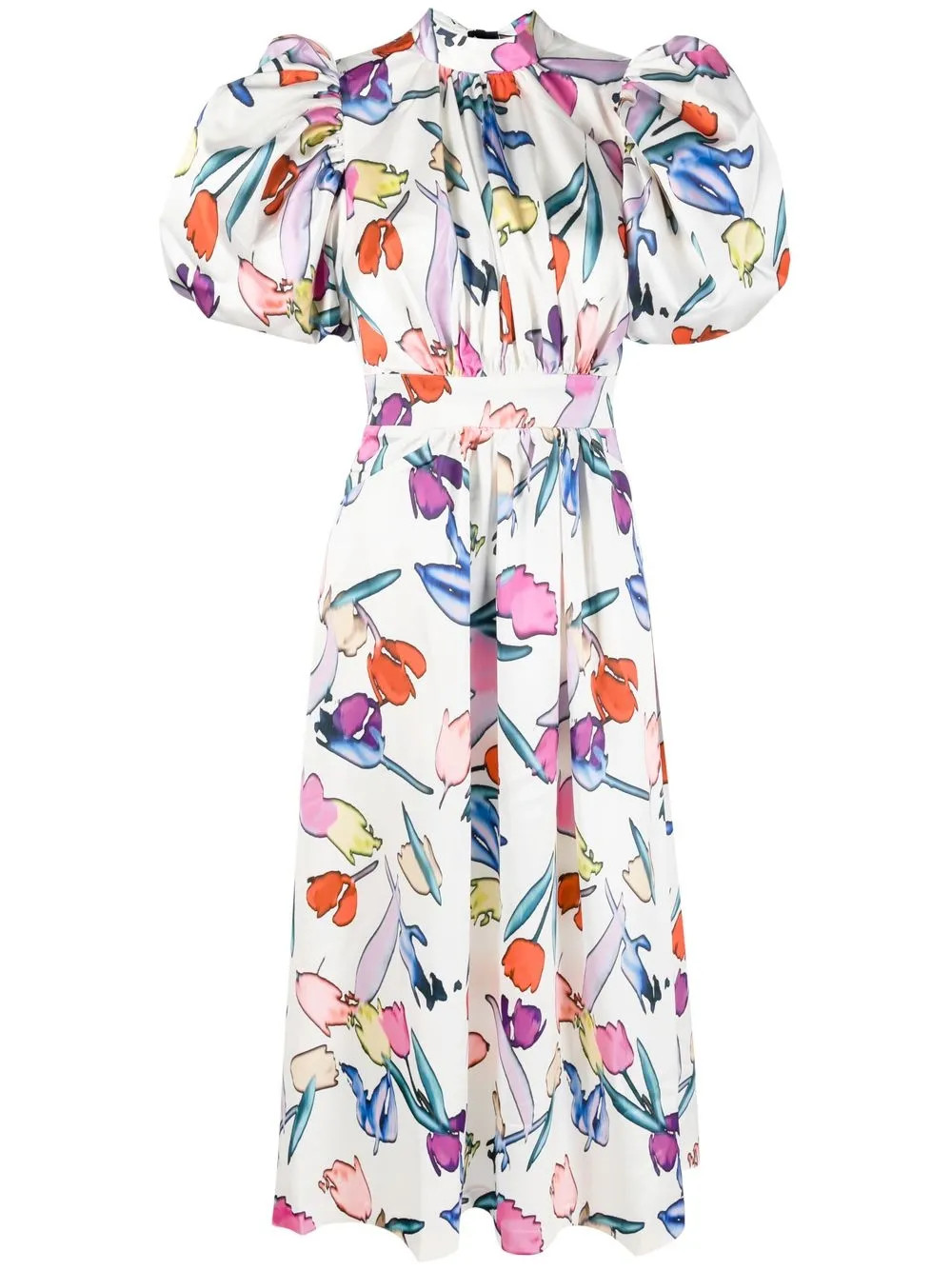 robe mi-longue fleurie à manches bouffantes | Farfetch Global
