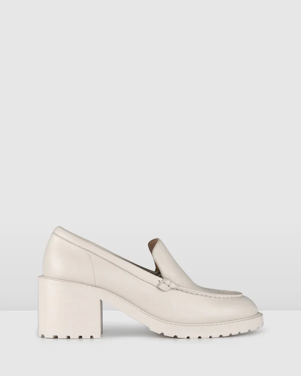 NATALIA MID HEEL LOAFERS OFF WHITE LEATHER | Jo Mercer (AU)