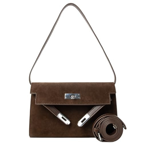 Suede Shoulder Bag Crossbody Suede Purse for Women 2024 Fall Purse Stylish Brown Suede Handbags Satchel Purse, Coffee, M | Amazon (UK)