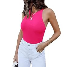 REORIA Women’s Sexy Sleeveless Racer Back Halter Neck Bodysuit Tank Tops | Amazon (US)