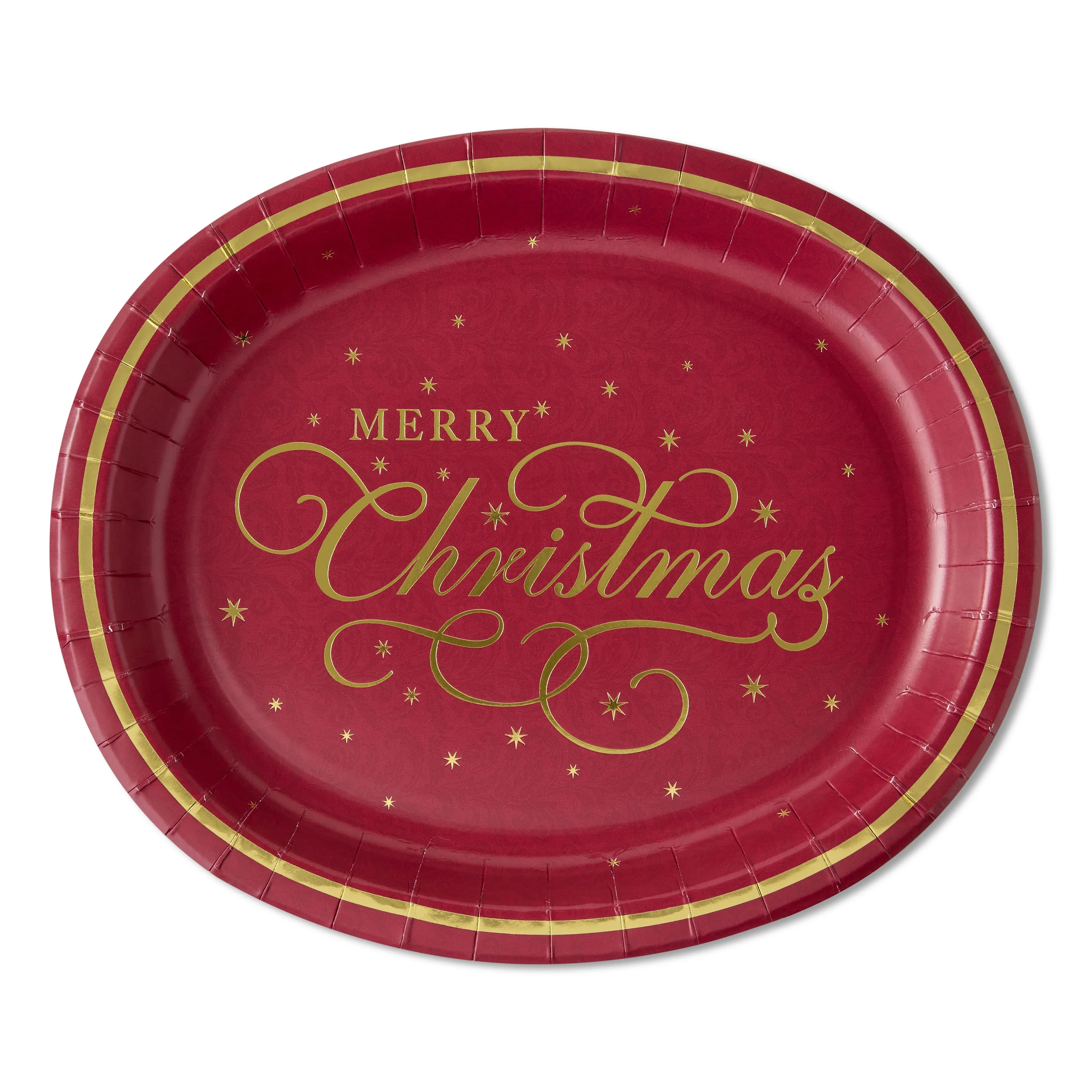 Merry Christmas Oval Disposable Paper Plates, 12" x 10", Burgundy and Gold, 8 Count, by Holiday T... | Walmart (US)